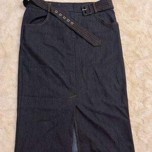 Dark Denim Stretchy Skirt with Belt
